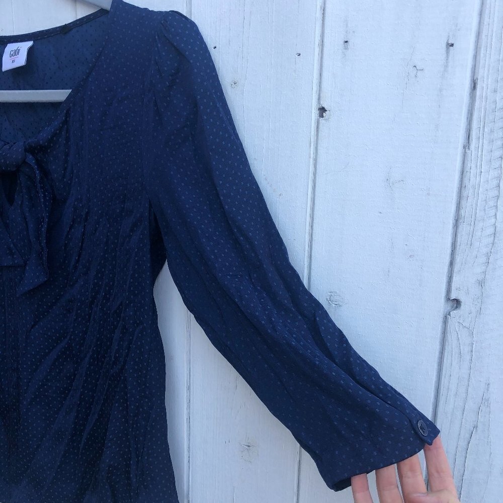 CAbi 5525 Blue Dot Knot Blouse Tie Front - Picture 5 of 7